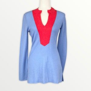 Sail to Sable Womens Wool Cashmere V Neck Tunic Sweater Blue Red size XS